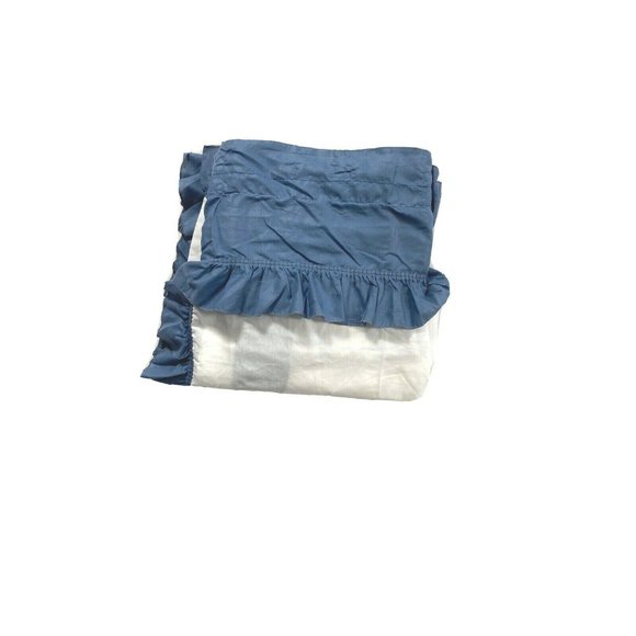 Vintage 60s 70s Blue White Ruffle Window Treatment Curtains Drapes Long Handmade - Picture 6 of 9